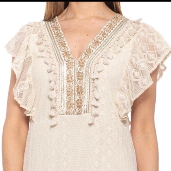 Vanessa Alexandra Romantic Sheer Lace Maxi Dress Flutter Embroidered Tassels Med - Picture 2 of 16